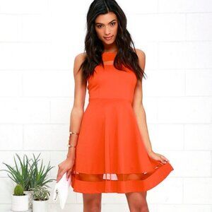 Lulu's |‎ Sleeveless Orange Mesh Skater Dress Medium